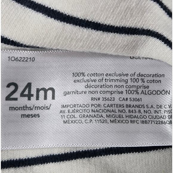 CARTERS White & Navy Striped Long Sleeve  Hoodie w/ Red Heart Detail Size 24mo - Picture 7 of 7